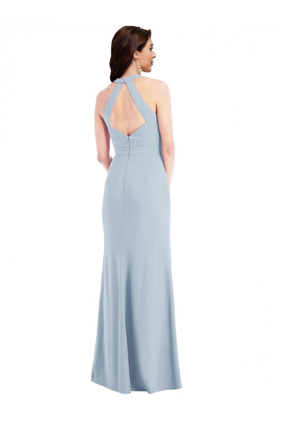 Azul Céu Claro Linha A Cabeçada Crepe Esticado Longo Formais Vestidos de Madrinha / Vestidos de Festa