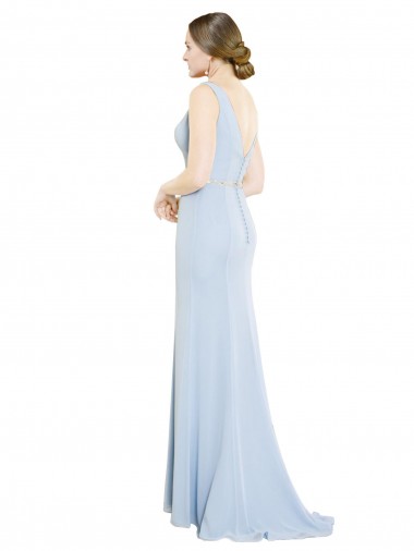 Azul Céu Claro Linha A Decote Barco Chiffon Longo Vestidos de Madrinha