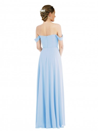 Azul Céu Claro Linha A Fora do Ombro Chiffon Longo Formais Vestidos de Madrinha / Vestidos de Noite