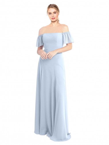 Azul Céu Claro Linha A Fora do Ombro Chiffon Longo Vestidos de Madrinha