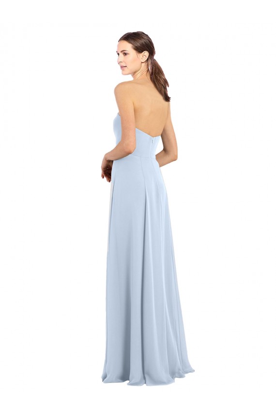 Azul Céu Claro Linha A Sem alças Chiffon Longo Vestidos de Madrinha Acessíveis