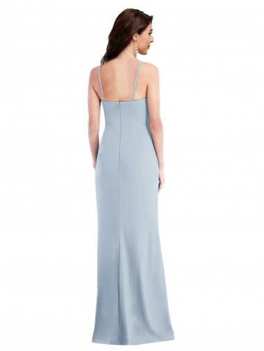 Azul Céu Claro Trombeta Alças finas Crepe Esticado Longo Formais Vestidos de Madrinha / Vestidos de Festa