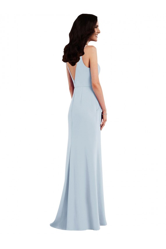 Azul Céu Claro Trombeta Alças finas Crepe Esticado Longo Vestidos de Madrinha / Vestidos de Festa