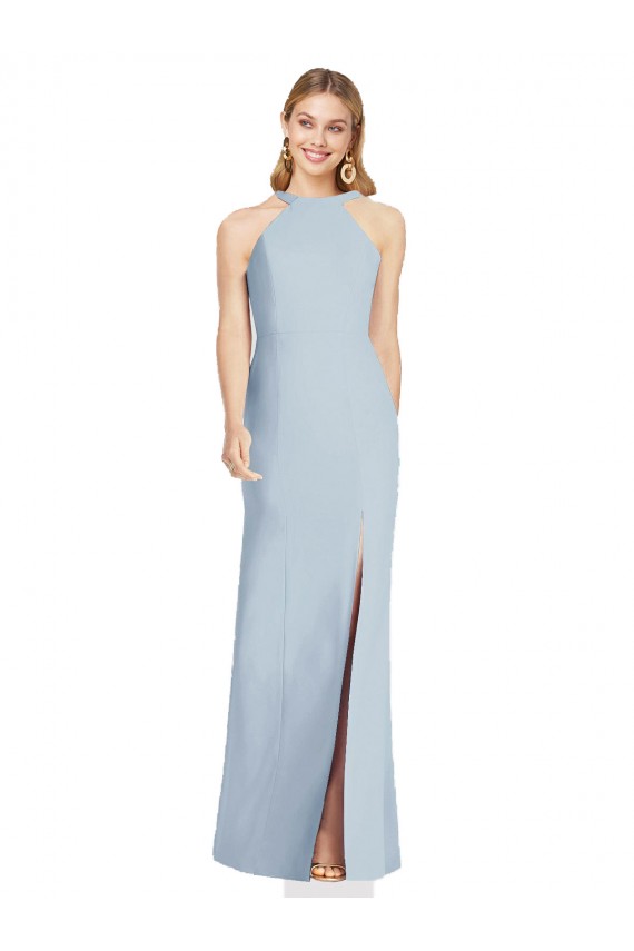 Azul Céu Claro Trombeta Cabeçada Crepe Esticado Longo Formais Vestidos de Madrinha / Vestidos de Noite