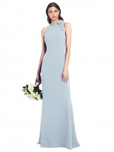 Azul Céu Claro Trombeta Decote Arco Crepe Esticado Longo Vestidos de Madrinha / Vestidos de Festa