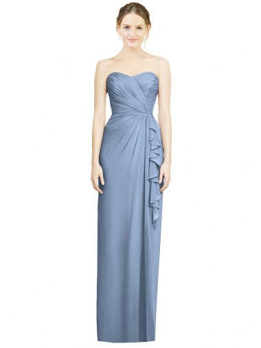 Azul Empoeirado Bainha Amor Chiffon Longo Vestidos de Madrinha