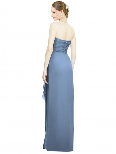 Azul Empoeirado Bainha Amor Chiffon Longo Vestidos de Madrinha