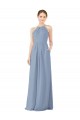Azul Empoeirado Bainha Cabeçada Chiffon Longo Vestidos de Madrinha Acessíveis
