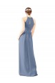 Azul Empoeirado Bainha Cabeçada Chiffon Longo Vestidos de Madrinha Acessíveis