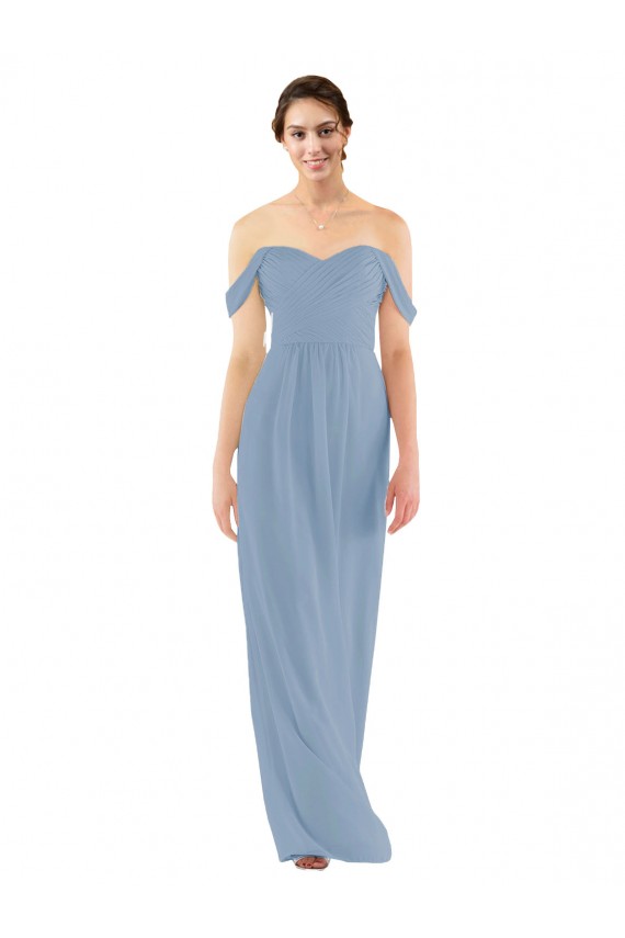 Azul Empoeirado Bainha Fora do Ombro Chiffon Longo Vestidos de Madrinha