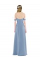 Azul Empoeirado Bainha Fora do Ombro Chiffon Longo Vestidos de Madrinha