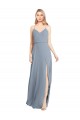 Azul Empoeirado Chiffon Linha A Abrir de volta Decote V Longo Vestidos de Madrinha
