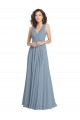 Azul Empoeirado Chiffon Linha A Costas em V Decote V Longo Vestidos de Madrinha