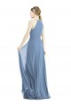 Azul Empoeirado Chiffon Linha A Sem Mangas Cabeçada Longo Vestidos de Madrinha
