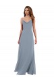 Azul Empoeirado Chiffon Linha A Sem Mangas Decote Capuz Longo Vestidos de Madrinha Acessíveis