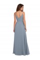 Azul Empoeirado Chiffon Linha A Sem Mangas Decote Capuz Longo Vestidos de Madrinha Acessíveis