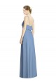 Azul Empoeirado Chiffon Linha A Sem Mangas Decote V Abrir de volta Longo Vestidos de Madrinha / Vestidos de Baile Acessíveis