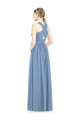 Azul Empoeirado Chiffon Linha A Sem Mangas Decote V Longo Vestidos de Madrinha / Vestidos de Baile Acessíveis