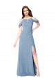 Azul Empoeirado Chiffon Linha A Sem Mangas Fora do Ombro Longo Vestidos de Madrinha Acessíveis