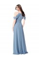 Azul Empoeirado Chiffon Linha A Sem Mangas Fora do Ombro Longo Vestidos de Madrinha Acessíveis