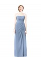 Azul Empoeirado Chiffon Linha A Sem Mangas Sem alças Longo Vestidos de Madrinha Acessíveis