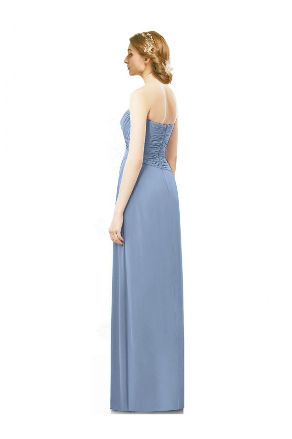 Azul Empoeirado Chiffon Linha A Sem Mangas Sem alças Longo Vestidos de Madrinha Acessíveis