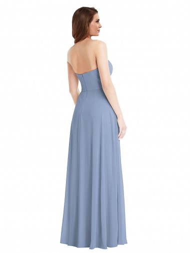 Azul Empoeirado Chiffon Linha A Sem Mangas Sem alças Longo Vestidos de Madrinha / Vestidos de Noite