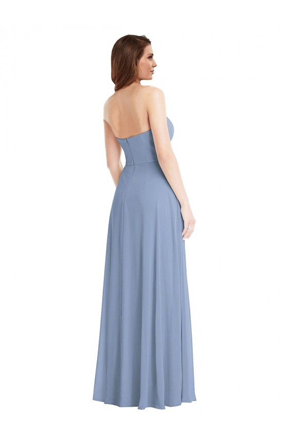 Azul Empoeirado Chiffon Linha A Sem Mangas Sem alças Longo Vestidos de Madrinha / Vestidos de Noite Acessíveis