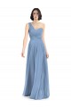 Azul Empoeirado Chiffon Linha A Um Ombro Longo Vestidos de Madrinha Acessíveis