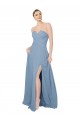 Azul Empoeirado Chiffon Sem Mangas Sem alças Linha A Longo Vestidos de Madrinha Acessíveis