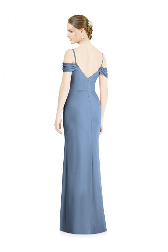 Azul Empoeirado Linha A Fora do Ombro Chiffon Longo Formais Vestidos de Madrinha / Vestidos de Noite