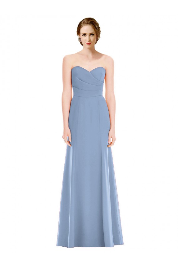 Azul Empoeirado Sereia Amor Chiffon Longo Vestidos de Madrinha Acessíveis