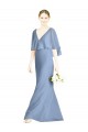 Azul Empoeirado Trombeta Decote V Chiffon Longo Vestidos de Madrinha