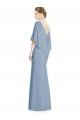 Azul Empoeirado Trombeta Decote V Chiffon Longo Vestidos de Madrinha