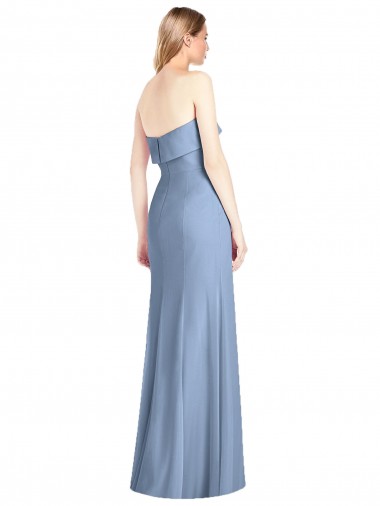 Azul Empoeirado Trombeta Sem alças Chiffon Longo Vestidos de Madrinha