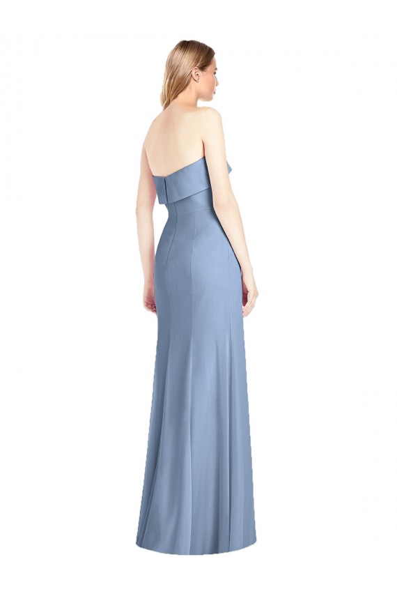Azul Empoeirado Trombeta Sem alças Chiffon Longo Vestidos de Madrinha Acessíveis