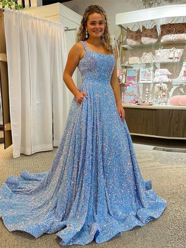 Azul Linha A Colher Comboio Corte Lantejoulas Veludo Longo Lantejoulas Veludo Vestidos de Festa