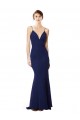 Azul Marinho Sereia Alças finas Crepe Esticado Longo Formais Vestidos de Madrinha / Vestidos de Festa
