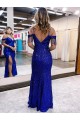 Azul Real Bainha Alças finas Lantejoulas Veludo Longo Lantejoulas Veludo Vestidos de Festa Acessíveis