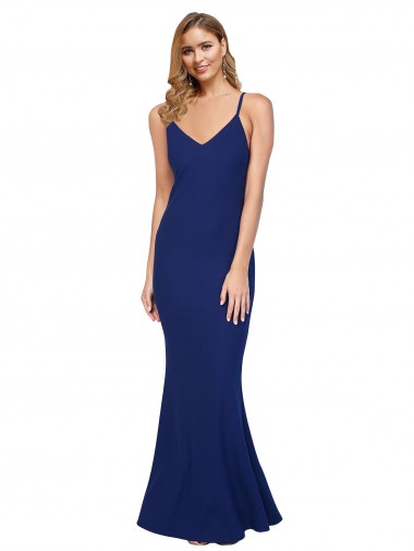 Azul Real Bainha Decote V Crepe Esticado Longo Formais Vestidos de Madrinha / Vestidos de Festa