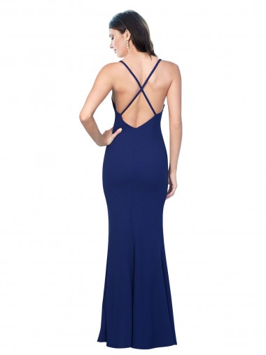 Azul Real Bainha Decote V Crepe Esticado Longo Formais Vestidos de Madrinha / Vestidos de Festa