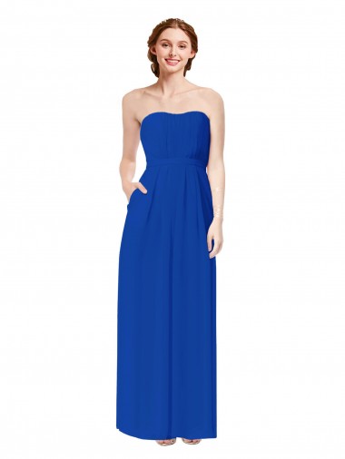 Azul Real Chiffon Bainha Abrir de volta Amor Longo Vestidos de Madrinha