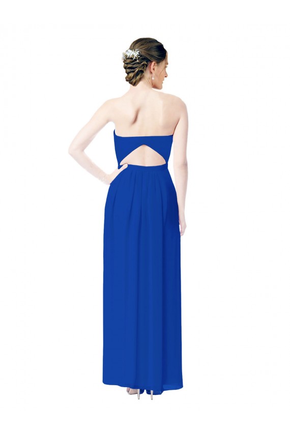Azul Real Chiffon Bainha Abrir de volta Amor Longo Vestidos de Madrinha Acessíveis