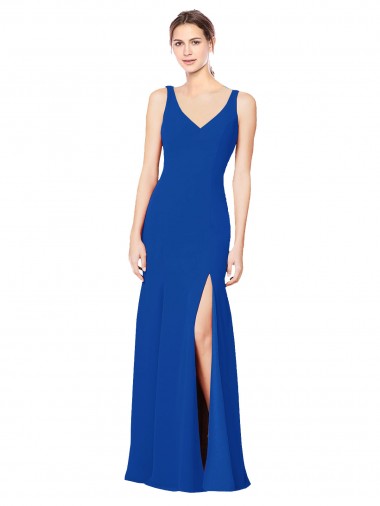 Azul Real Chiffon Bainha Lombar Amor Longo Vestidos de Madrinha