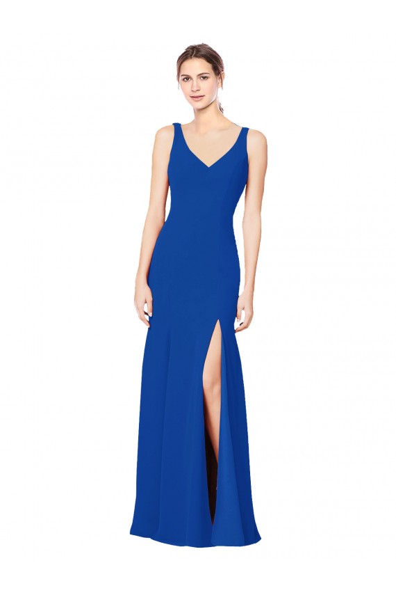 Azul Real Chiffon Bainha Lombar Amor Longo Vestidos de Madrinha Acessíveis
