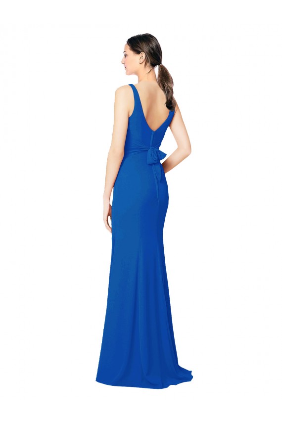 Azul Real Chiffon Bainha Lombar Amor Longo Vestidos de Madrinha Acessíveis