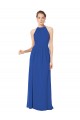 Azul Real Chiffon Linha A Buraco da fechadura Cabeçada Longo Vestidos de Madrinha