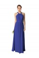 Azul Real Chiffon Linha A Cabeçada Longo Vestidos de Madrinha Acessíveis