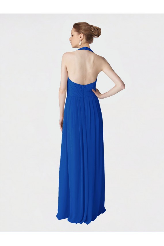 Azul Real Chiffon Linha A Cabeçada Longo Vestidos de Madrinha Acessíveis
