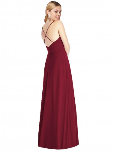 Azul Real Chiffon Linha A Criss Cruz Decote V Longo Vestidos de Madrinha